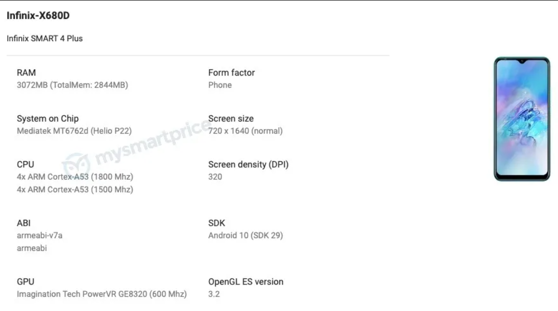 Infinix SMART 4 Plus规格发布，具有MediaTek Helio P22、3GB RAM等更多功能